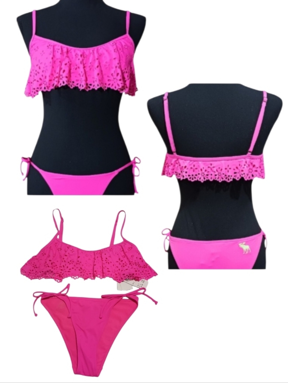 A&F Bikini Laser Cut Ruffle Top Side Tie Cheeky Bottom